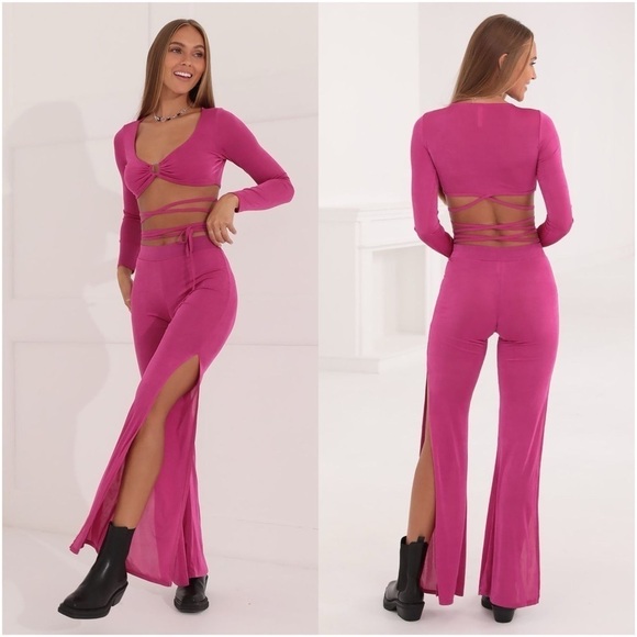LUCY IN THE SKY Hot Pink Spilt Leg Pant - Picture 1 of 8
